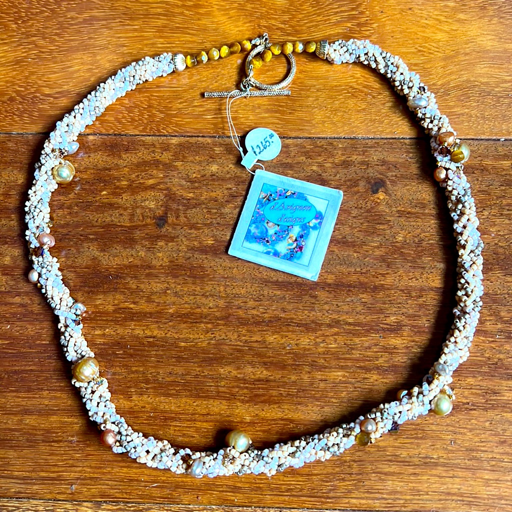 Stunning “Kumihimo 8 Woven Strand Pearl And Semi Precious Gem Necklace 18”
